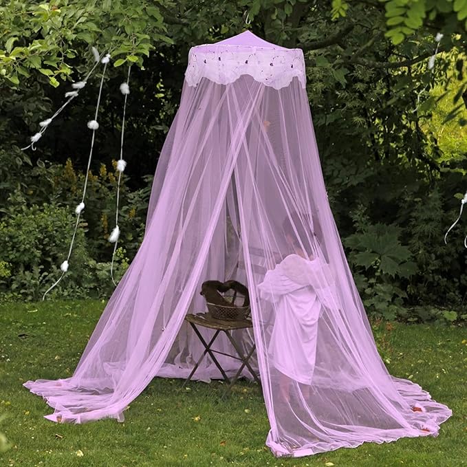 Bed Canopy for Girls, Princess Canopy Bed Curtains for Twin to King Size Bed, Canopy for Bed Baby Kids Adult, Bed Netting Canopy for Bedroom Decor Reading Nook, Summer for Outdoor Camping, Purple