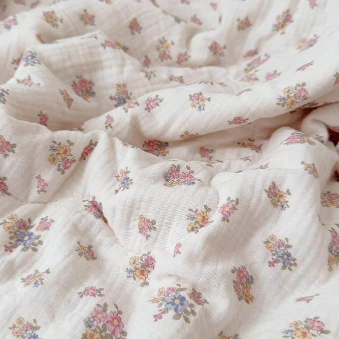 BuLuTu Retro Design Tuberose Flower Quilt Blanket for Toddler Girls Chic Floral Crib Comforter Soft Gauze Toddler Bedding Lightweight Comforter for All Seasons, Machine Washable, 60x78 Inches