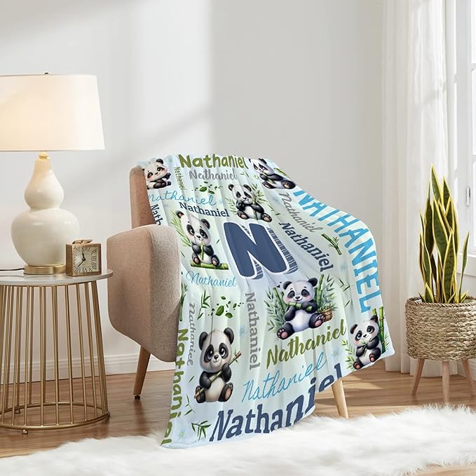 Personalized Custom Panda Blanket Gifts for Kids Boys Girls with Name - Customized Panda Super Soft Lightweight Flannel Sheets Decor for Crib Nap Couch - 60"x80" for Adult