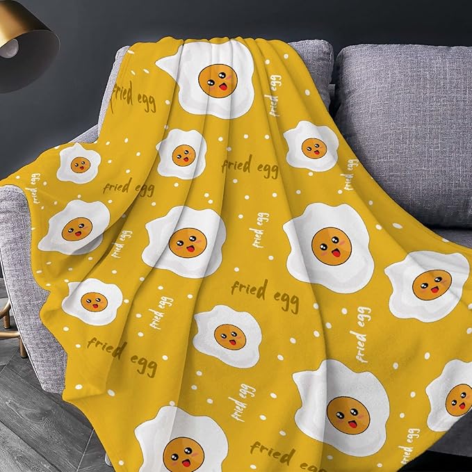 Thuswarm Cute Fried Eggs Kawaii Omelette Flannel Throw Blanket Warm Cozy Soft Cartoon Food Print Blankets for Bed Couch Sofa Room Decoration Gifts 60”×50” Medium for Teen