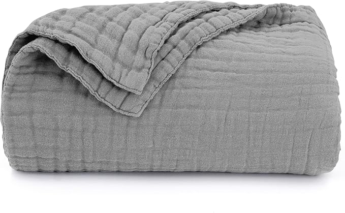 Love's cabin 6 Layer 100% Cotton Muslin Blanket, 108"x90" Muslin King Size Blanket for Bed Couch, Lightweight and Breathable Cotton Gauze for Adult, Medium Grey
