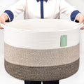 Extra Large Blanket Basket 87L, Laundry Hamper, Baby Nursery Hamper for Storage Toys Clothes Towels, Large Cotton Rope Laundry Basket for Girls Boys, 22”x 14”, White & Gradient Brown