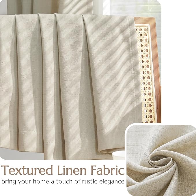 jinchan Oat Lined Linen Blend Curtain for Living Room 90 Inch Length 2 Panels Curtains for Sliding Glass Doors, 50 Inch Wide Farmhouse Drapes with Rod Pocket Back Tab(50W x 90L, Oat)