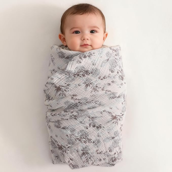 NTBAY 2 Layer Muslin Cotton Baby Swaddle Blanket, 42x60 Soft and Breathable Receiving for Newborns and Infants, Perfect for Crib, Stroller, Travel, Lightweight Nursery Blanket, Vintage Bloom
