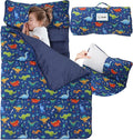 Toddler Nap Mat with Detachable Pillow & Blanket - Soft Plush Minky Fleece Kids Sleeping Bag for Daycare, Preschool & Travel - Portable Roll-Up Design with Carry Handle - Boys Girls Ages 3+