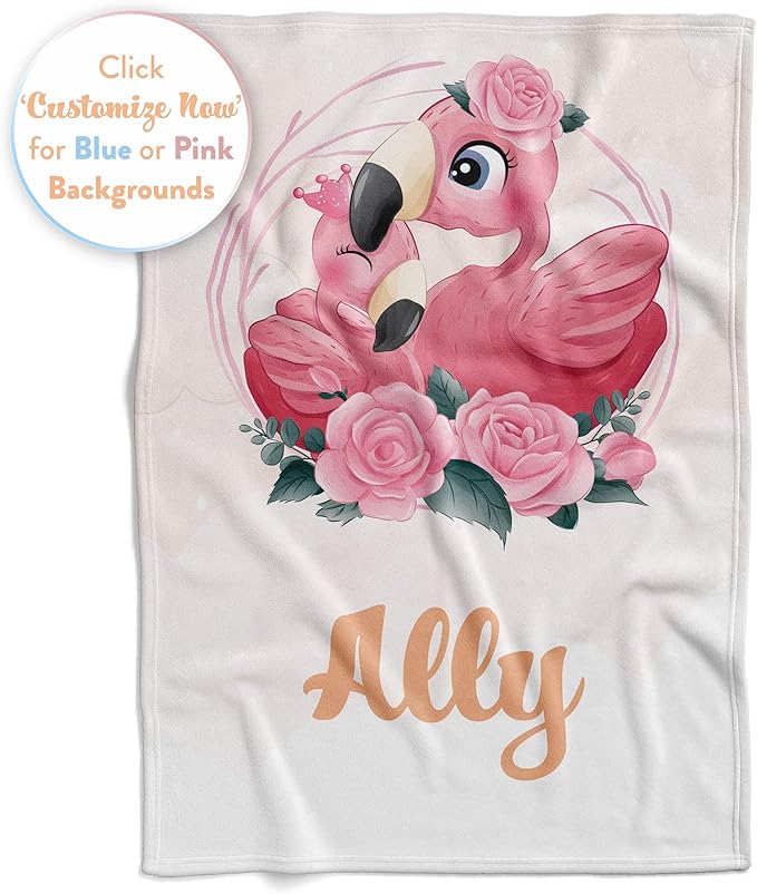 Personalized Baby Blankets with Name | Custom Flamingo Blanket for Girl and Baby Boy | Unisex Warm Soft Fleece Swaddle Blanket Minky | (Flamingo, Fleece 60"x80")