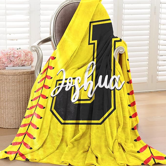 Personalized Softball Kids Blanket with Name and Number - Custom Sport Bed Blankets Gift for 0-3 Months Baby Essential and Warm 30x40inch