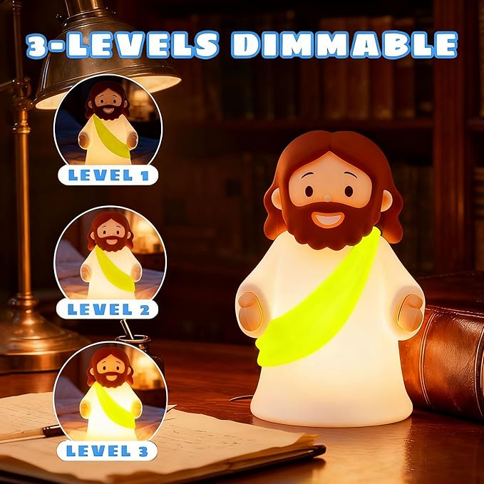 Little Jesus Night Light Mini Jesus Silicone Lamp Dimmable Nursery Nightlight for Kids Rechargeable Bedside Touch Lamp Perfect for Christmas, Easter and Baptism Gifts (Yellow)