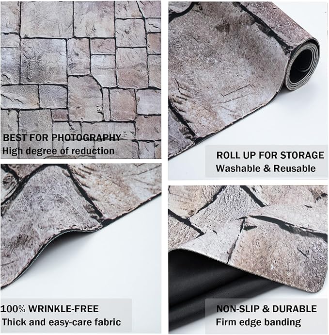 Kate Photography Floor Mats Vintage Brick Stone Wall Floor Backdrop Newborn Photography Props Rubber Floor Backdrop Mat for Professional Photo Studio 5x4ft