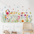 Colorful Flower Wall Sticker Floral Plant Grass Wall Decal Peel and Stick Flowers Butterfly Wall Art Mural Spring Wildflower Wall Sticker Decor for Bedroom Living Room