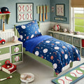 4 Pieces Baseball Toddler Bedding Set for Boys Gilrs Navy Blue White Stars Toddler Bed Set with Baseball Bat Cap Gloves Cute Toddler Bed in a Bag with Navy Blue Sheet Set and Pillow Shams