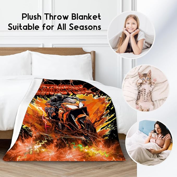 Blanket for Boys Motorcycle Blankets Gifts for Car Lovers, 60"x80" Warm Cozy Flannel Throw for Bed Living Room
