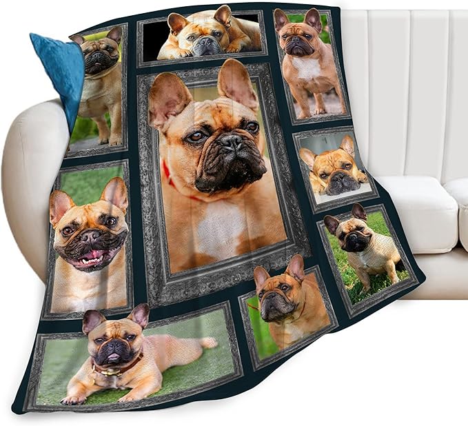 French Bulldog Throw Blanket - Cute Dog Gifts and Decor for Girls, Women, Kids, Adults - Soft Warm Cozy Fleece for Couch, Sofa, Bed - 50"x40"