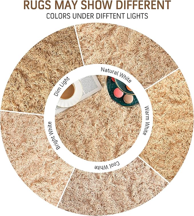 BENRON Fluffy Beige Rugs for Living Room Bedroom 4x6, Soft Plush Fuzzy Shaggy Rugs for Kids Girls Boys Room Decor, Washable Indoor Floor Carpets