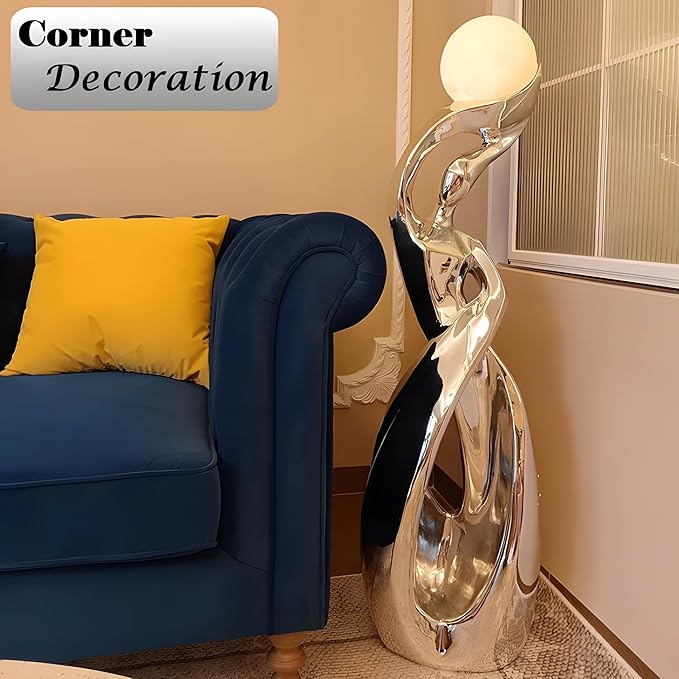 Bofea-Modern Floor Lamps for Living Room,Funky Lamp,Modern Silver Floor Lamp with 3D Moon Lamp,4 Different Light Colors Led Standing Lamps for Living Room Bed Room Office