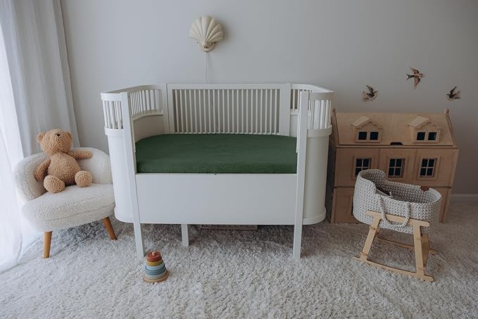 Dreamology Muslin Crib Sheets 2 Pack, 100% Cotton Crib Sheet Fitted, for Girls, Boys, Muslin Crib Sheet for Standard Crib, 52x28 Crib Mattress Sheets, Standard Crib Sheets | Green and Light Green