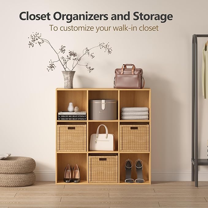 Wooden 6-Cube Storage Organizer with Closed Back Panel, 11.34" Cube Shelf Opening, Bookshelf, Display Shelf for Living Room, Bedroom, Home Office, 35.98" L x 9.45" W x 24.09" H, Natural Wood