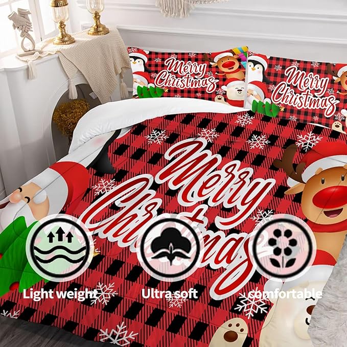 Christmas Bedding Sets King Size Comforter Set for Kids Boys Girls Bedroom Xmas Gift Christmas Festival Winter Quilt Set,1 Comforter + 2 Pillow Cases
