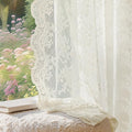Anmao Vintage Lace Curtains 102 Inches Long 2 Panels Set, Romantic Elegant Light Filtering Semi Sheer Floral Thick Lacy Curtain Drapes for Living Room and Bedroom, Each Panel 55W x 102L, Ivory