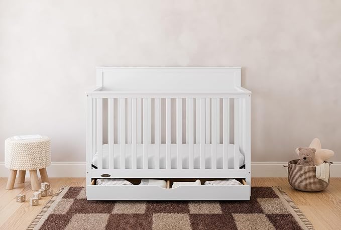 Graco Shiloh 5-in-1 Convertible Crib with Drawer – GREENGUARD Gold Certified Baby Crib Crafted from Wood, Converts to Toddler Bed, Daybed, and Full-Size Bed, White