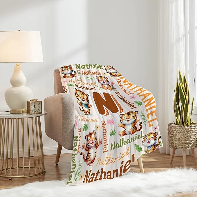 Personalized Custom Tiger Preschool Blanket Gifts for Baby Toddler Kids Boys Girls - Customized Tiger Super Soft Lightweight Flannel Sheets Decor for Crib Nap Couch - 40"x50" for Kids/Children