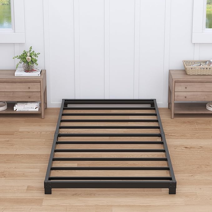 3 Inch Twin Bed Frames Low Profile, Twin Platform Bed Frame No Box Spring Needed, Heavy Duty Metal, Easy Assembly, Black