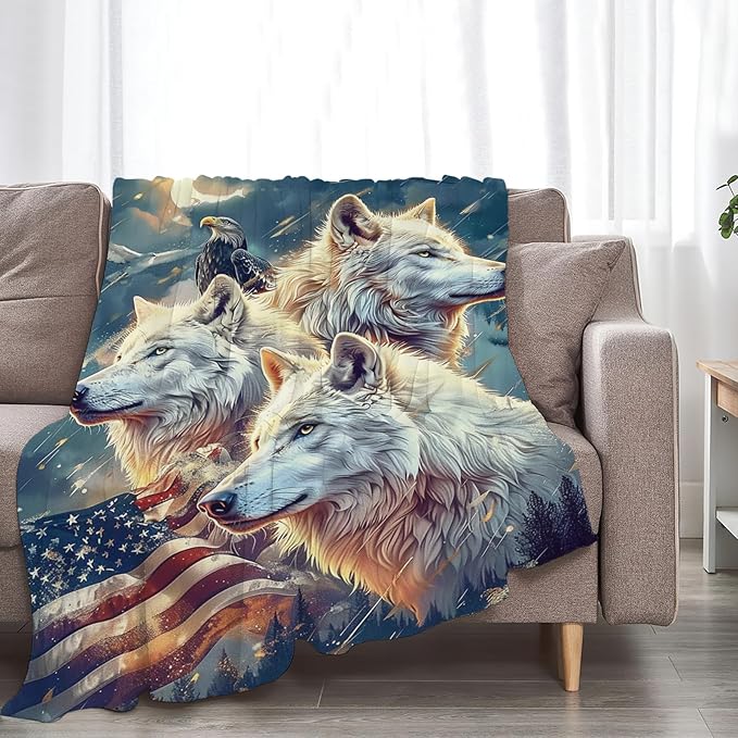Tijuboni American Wolf Throw Blanket Wolf Gifts for Girls Boys Women Men Kids Adults Soft Flannel Fleece Blanket for Couch Sofa Bed Home Decor 40"x50"