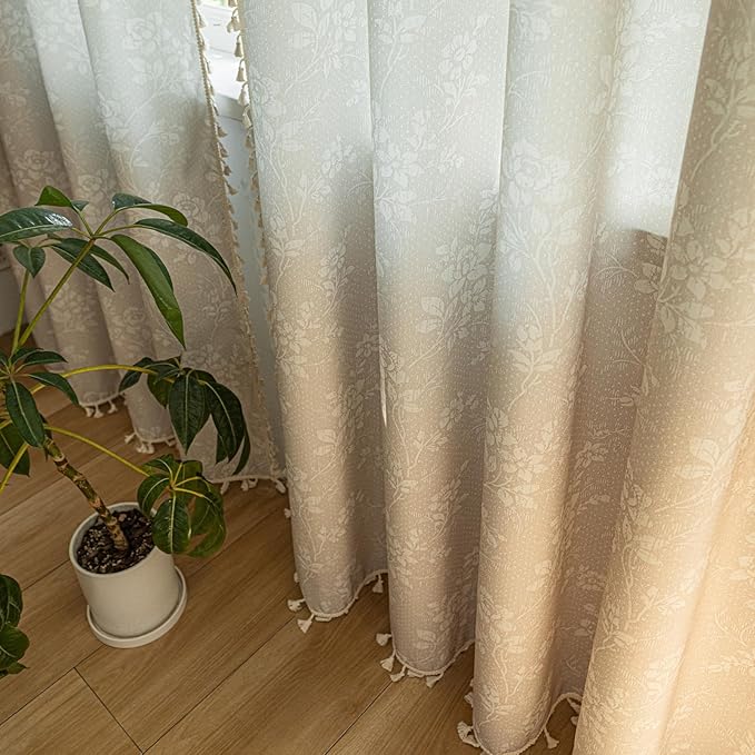 ENJOYBRIDAL Floral 96 Inch Curtains 2 Panel Set Light Camel Rustic Drapes Rod Pocket Bedroom Living Room Semi Sheer Window Curtain Panels Long Farmhouse Boho Chic Cute Window Treatments