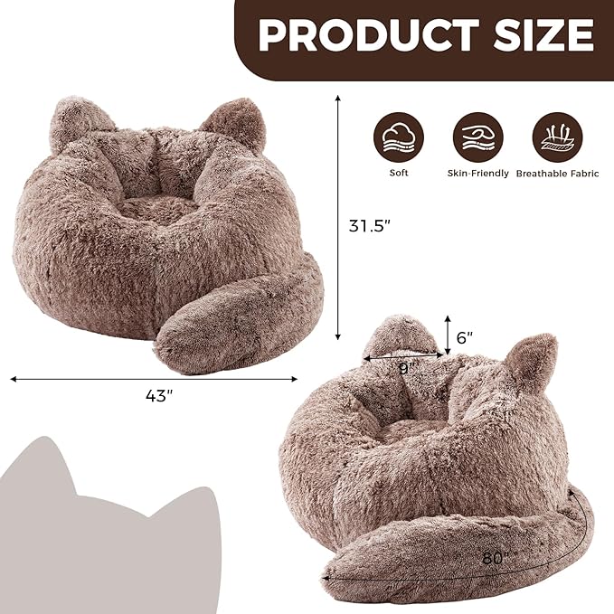 Bean Bag Chair for Adults Teen,Giant Bean Bag Chairs Cat Design,Plush Faux Fur Beanbag Couch Comfy Accent Floor Sofa for Reading, Playing, Relaxing in Living Room, Bedroom