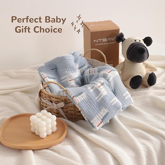 NTBAY 2 Layer Muslin Cotton Baby Swaddle Blanket, 42x60 Soft and Breathable Receiving for Newborns and Infants, Perfect for Crib, Stroller, Travel, Lightweight Nursery Blanket, Palm and Zebra