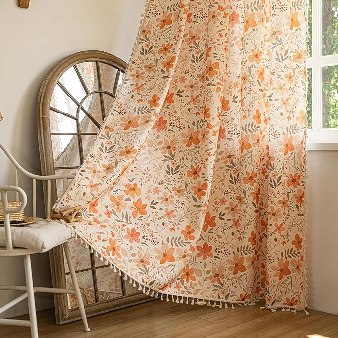 ENJOYBRIDAL Floral 84 Inch Curtains for Bedroom Living Room Drapes 2 Panel Sets Semi Sheer Farmhouse Patterned Window Curtain Panels Floor Length Cute Boho Rod Pocket Cottagecore Window Treatments