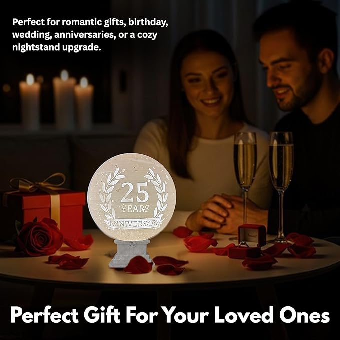 Personalized Anniversary Moon Lamp with Photo & Text - Couple Night Light - Custom Love Lamp for 1st, 20th, 25th, 50th Wedding Anniversary | Romantic Personalized Gift for Husband or Wife