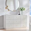 Fluted Dresser for bedroom, 55"W White 9 Drawer Dressers, Wood Tall Dresser Storage Organizer, Modern Bedroom Chest of Drawers with Deep Storage for Closet Hallway, Entryway, Living Room White