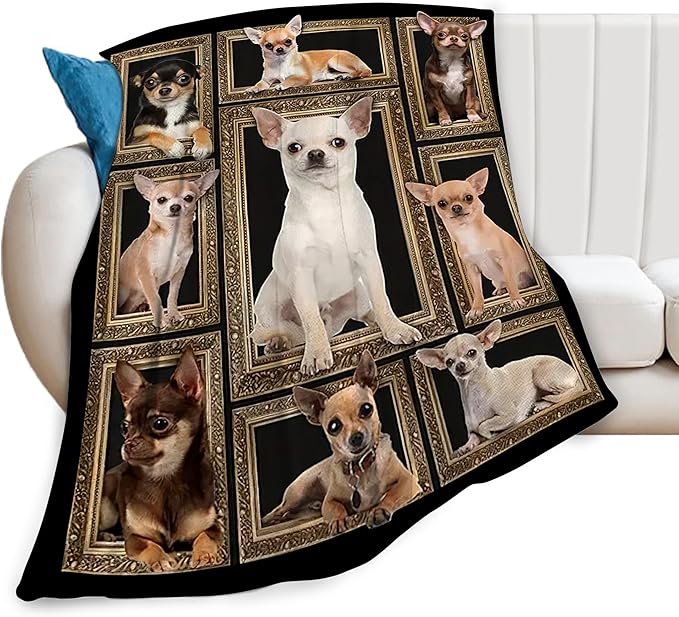 Cute Chihuahua Blanket for Girls Boys Funny Dog Throw Blankets Soft Cozy Warm Fuzzy Fleece Pet Bedding Flannel Throws Stuffed Animal Gifts for Chihuahua Lovers Kids Men Women Bedroom Decor 60"x50"
