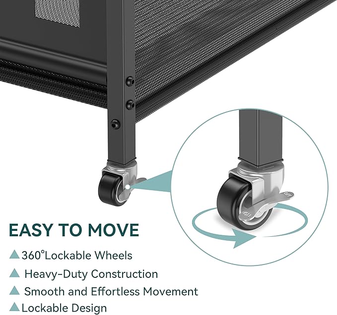 niffgaff Large Rolling Ball Storage Cart – Metal Ball Bin with Lockable Wheels and Elastic Straps, Holds Basketballs, Soccer Balls, Toys and Sports Equipment, Indoor & Outdoor Organizer – Black
