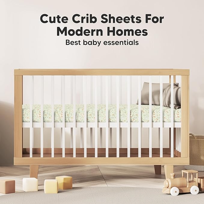 KeaBabies 2-Pack Organic Crib Sheets for Boys, Girls - 52x28 Fitted Crib Mattress Sheet Neutral, Breathable Jersey Cotton Cover for Baby Bed, Toddler Mattress, Soft & Cute Prints (Foxtrot)