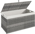 HOOBRO Storage Basket with Lid, 52.8 Gallon (200L) Wicker Basket, Handwoven Blanket Storage Basket with Handles, Metal Frame and Soft Lining, Foldable for Bedroom, Laundry Room, Gray GY220CW01
