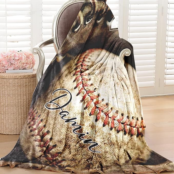 Personalized Baseball Blanket for Baby Boys and Girls - Soft and Fluffy Sport Blanket for Toddlers and Kids - Custom Name and Number Gift for Newborn(50"x60")