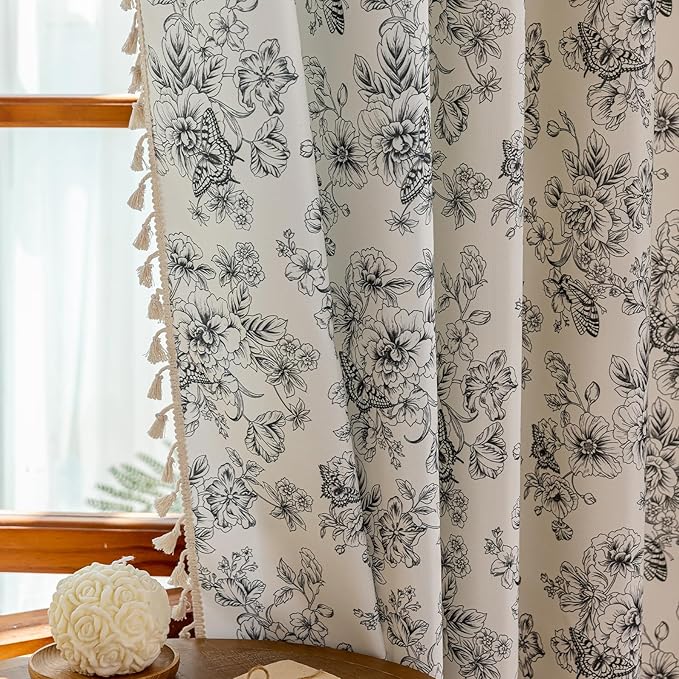 ENJOYBRIDAL Floral 63 Inch Curtains 2 Panel Set Boho Vintage Drapes for Bedroom Semi Sheer Living Room Short Window Curtain Panels Farmhouse Flower Print Rod Pocket Cute Window Treatments