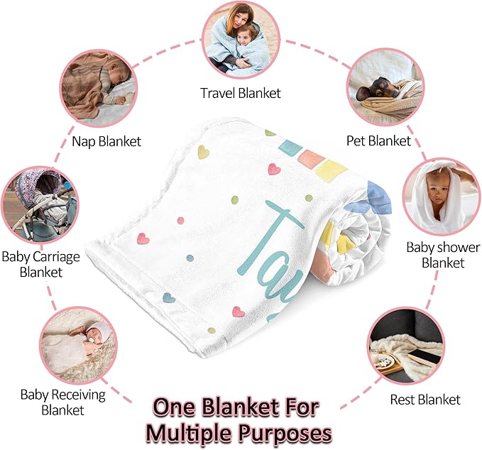 Ship Next Day, Personalized Baby Blanket for Girls Boys, Custom Baby Girl Boy Gifts Elephant Blanket with Name, Newborn Receiving Swaddle Blankets, Customized Babies Shower Christmas Birthday Gifts
