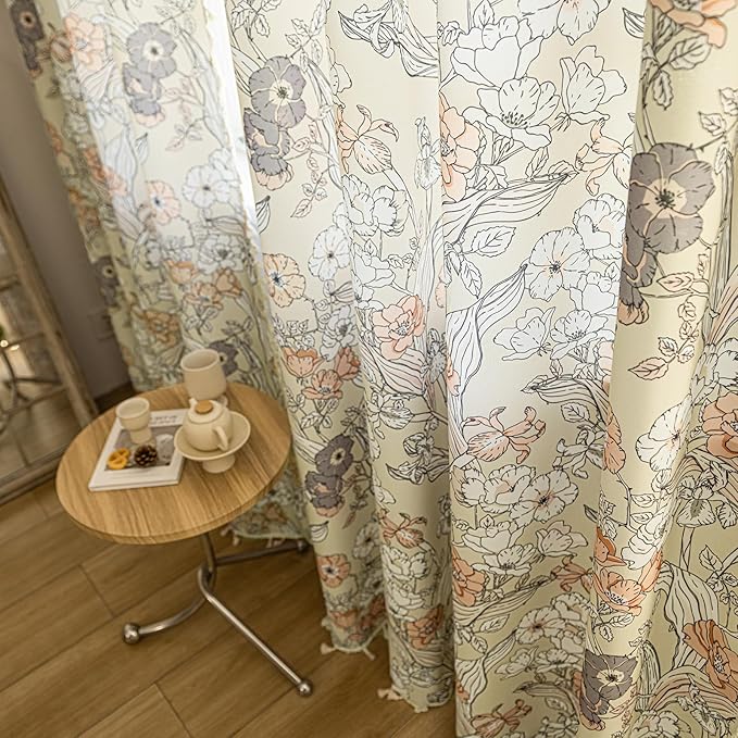 ENJOYBRIDAL Floral Curtains 96 Inches Long 2 Panels Bedroom Farmhouse Drapes Semi Sheer Rod Pocket Living Room Boho Window Curtain Panels Cottage Core Cute Vintage Rustic Window Treatments