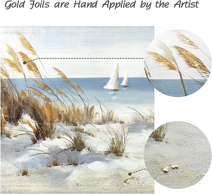 Framed Ocean Wooden Wall Art: Coastal Oil Painting Style 48"x24" Ocean Pictures Seascape Art Beach Prints Artwork for Office
