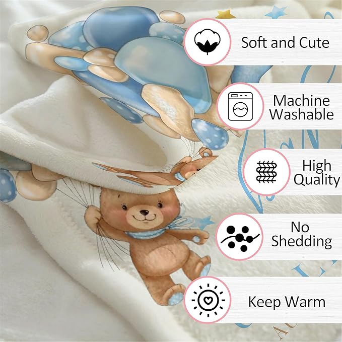 Ship Next Day, Personalized Baby Blanket for Boys Girls, Custom Baby Blankets with Name, Customized Newborn Receiving Blanket for Swaddle Toddler, Kids Blankets Unisex Christmas Birthday Gifts