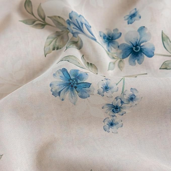 ENJOYBRIDAL Blue Floral Curtains 63 Inches Long Bedroom Cute Drapes Rod Pocket Boho Semi Sheer Short Window Curtain Panels Rustic Living Room Farmhouse 2 Panels Vintage Window Treatments