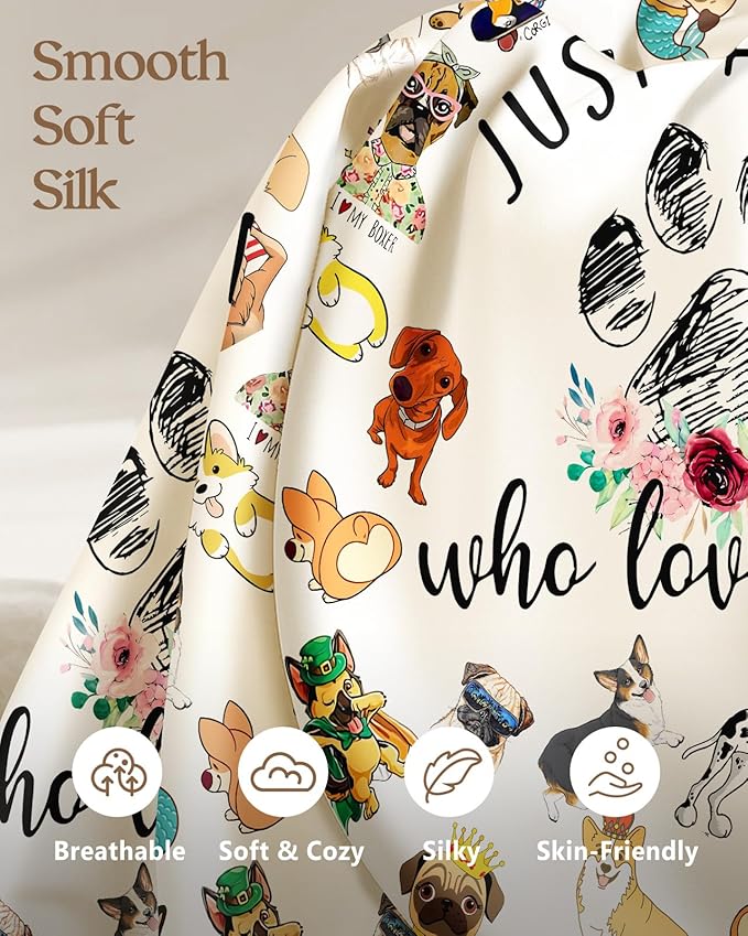 Silk Pillowcase 2 Pack - Cute Pillow Cases 20" x 26" Standard Size Set of 2 for Hair and Skin Smooth Soft Breathable with Hidden Zipper Cooling Pillow Covers for Sleeping, Little Puppy