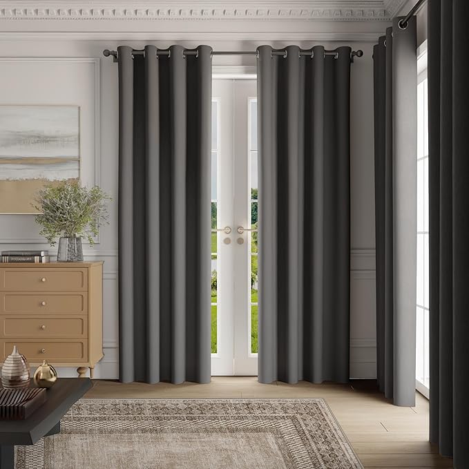 NICETOWN Grey Light Blocking Curtains 96 Inches Long 2 Panels for Living Room, Bedroom, Office Thermal Insulated Blackout Drapes Solid Grommet Noise Reducing Window Curtains, W40