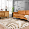 Hauteloom Leryn Living Room, Bedroom Area Rug - Checkered - High Pile - Bone - 7'10" x 10'