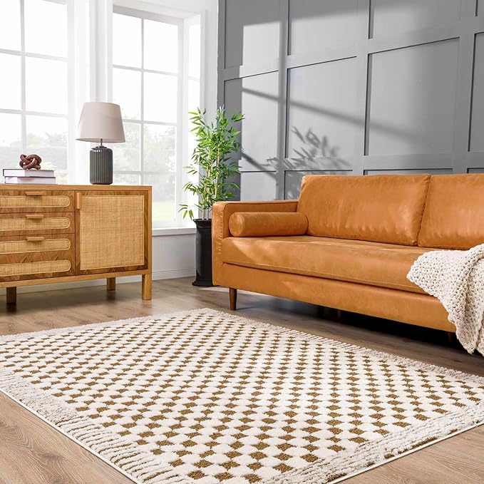 Hauteloom Leryn Living Room, Bedroom Area Rug - Farmhouse - High Pile - Bone - 9'2" x 12'
