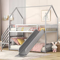 MERITLINE Metal Bunk Bed Twin Over Twin Bunk Bed Frame with Slide and Stairway,Twin Over House Bed with Guardrails