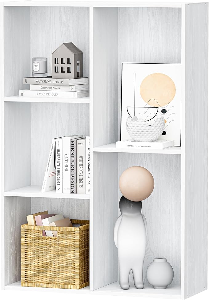 5 Cube Storage Organizer, Wooden Cube Shelves with Closed Back Panel, Reversible Bookcase, Cubes Closet Organizer for Home, Living Room, Kids Room, Office, Bedroom, Study, Hallway